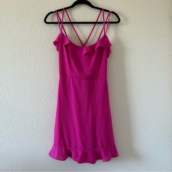 B. DARLIN Pink Strap Back Ruffle Hem Mini Dres Women Sz 13/14 - Picture 1 of 7